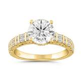 LADIES RING 2.50CT ROUND/BAGUETTE DIAMOND 14K YELLOW GOLD (CENTER STONE ROUND DIAMOND 2.00CT)